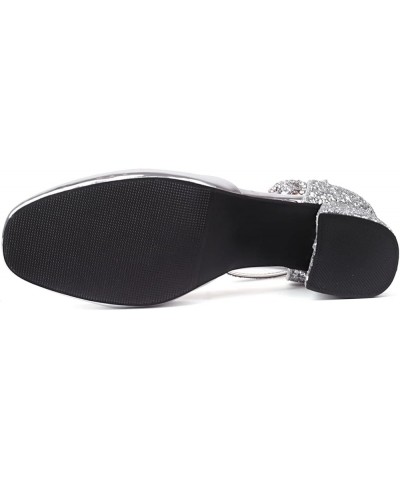 Bride Closed Toe Block Heel Wedding Sandals Sequins Silver 1 $36.70 Sandals