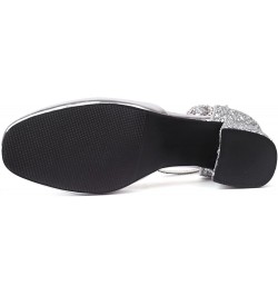 Bride Closed Toe Block Heel Wedding Sandals Sequins Silver 1 $36.70 Sandals