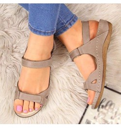 Gladiator Sandals For Women Open Women's Causal Wedges Outdoor Beach Toe Sandals Solid Ladies Shoes Women's Grey $13.72 Sandals