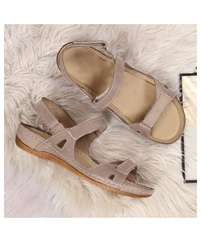 Gladiator Sandals For Women Open Women's Causal Wedges Outdoor Beach Toe Sandals Solid Ladies Shoes Women's Grey $13.72 Sandals