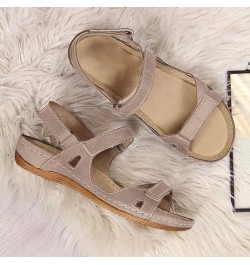 Gladiator Sandals For Women Open Women's Causal Wedges Outdoor Beach Toe Sandals Solid Ladies Shoes Women's Grey $13.72 Sandals