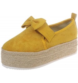 Ladies Fashion Round Toe Thick Sole Shoe Suede Bow Knot Slip On Casual Shoes T-Strap Dance Shoes Yellow $16.24 Flats