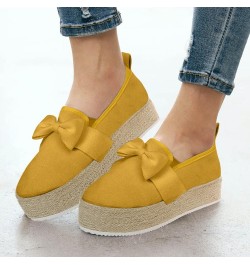 Ladies Fashion Round Toe Thick Sole Shoe Suede Bow Knot Slip On Casual Shoes T-Strap Dance Shoes Yellow $16.24 Flats