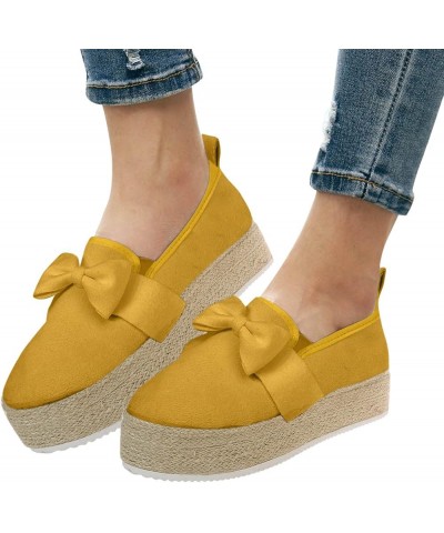 Ladies Fashion Round Toe Thick Sole Shoe Suede Bow Knot Slip On Casual Shoes T-Strap Dance Shoes Yellow $16.24 Flats