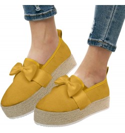 Ladies Fashion Round Toe Thick Sole Shoe Suede Bow Knot Slip On Casual Shoes T-Strap Dance Shoes Yellow $16.24 Flats