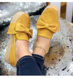 Ladies Fashion Round Toe Thick Sole Shoe Suede Bow Knot Slip On Casual Shoes T-Strap Dance Shoes Yellow $16.24 Flats