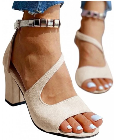 Sandals Women One-Piece Buckle Dressy Sandals Summer Fashion Straps Open Toe Workwear Sandals Chunky Heel Beige $14.31 Sandals