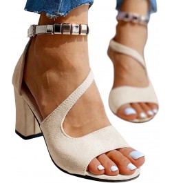 Sandals Women One-Piece Buckle Dressy Sandals Summer Fashion Straps Open Toe Workwear Sandals Chunky Heel Beige $14.31 Sandals