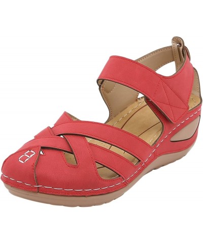 espadrille sandal wedge Womens Summer Wedge Heel Hollow Breathable Large Size Ladies Sandals Z 01-red $14.89 Sandals