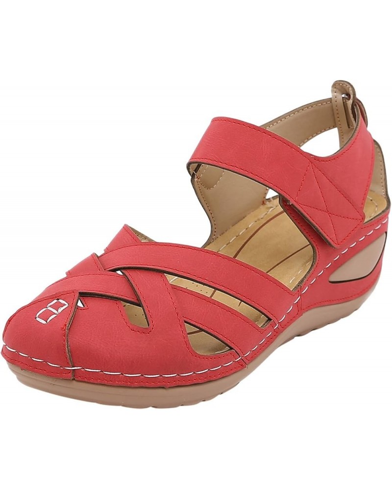 espadrille sandal wedge Womens Summer Wedge Heel Hollow Breathable Large Size Ladies Sandals Z 01-red $14.89 Sandals