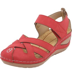 espadrille sandal wedge Womens Summer Wedge Heel Hollow Breathable Large Size Ladies Sandals Z 01-red $14.89 Sandals