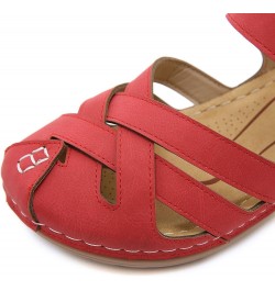 espadrille sandal wedge Womens Summer Wedge Heel Hollow Breathable Large Size Ladies Sandals Z 01-red $14.89 Sandals