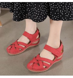 espadrille sandal wedge Womens Summer Wedge Heel Hollow Breathable Large Size Ladies Sandals Z 01-red $14.89 Sandals