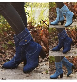 Cowboy Boots for Women Style Large Size High Heel Denim Mid- Side Zipper Stitched Ankle Boots A Light Blue $30.08 Boots