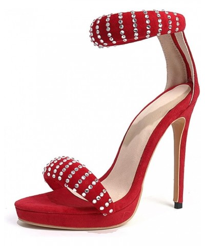 Women Crystal Heeld Sandals Zip Party Wedding Gladiator Stiletto High Heels Platform Shoes 8.5 Red $41.72 Sandals