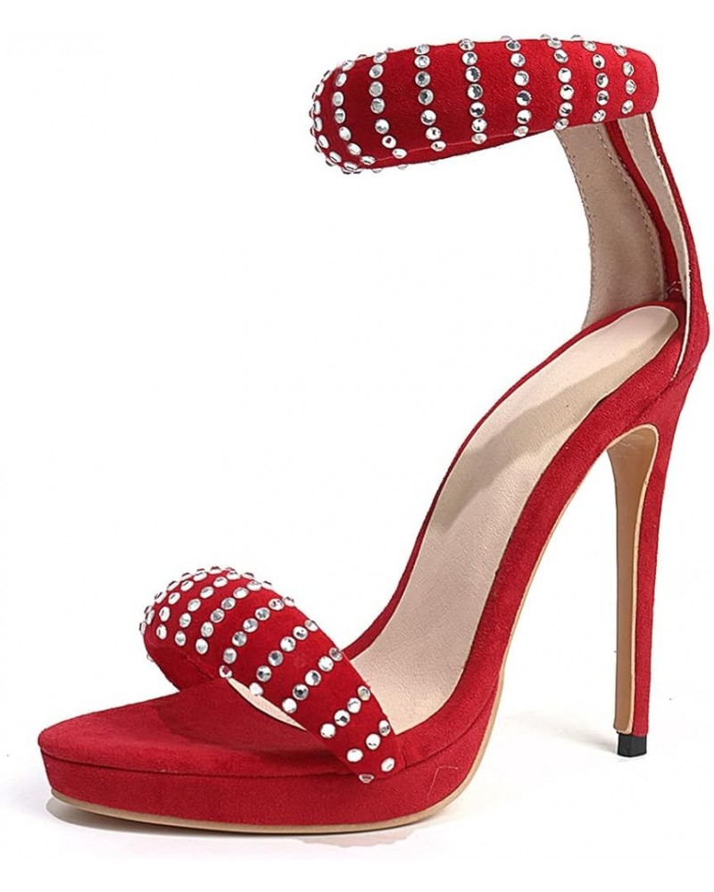 Women Crystal Heeld Sandals Zip Party Wedding Gladiator Stiletto High Heels Platform Shoes 8.5 Red $41.72 Sandals