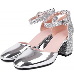 Bride Closed Toe Block Heel Wedding Sandals Sequins Silver 1 $36.70 Sandals