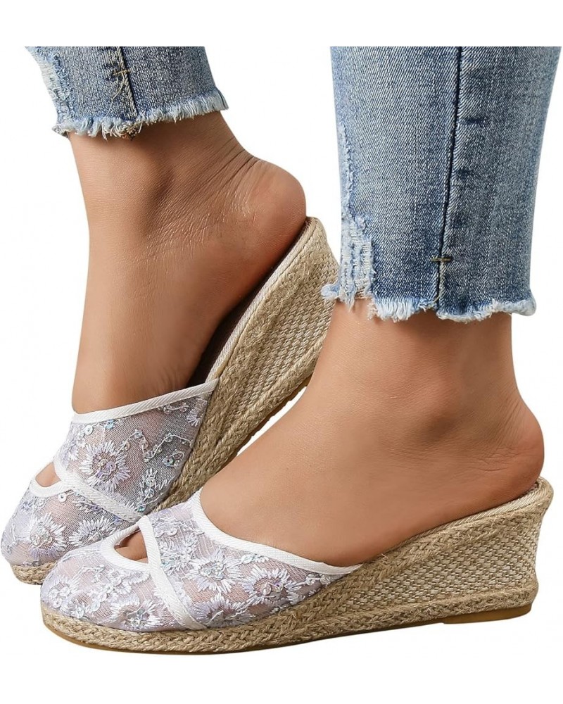 Wedges for Women Dressy Summer Comfortable Espadrilles Closed Toe Elastic Platform Wedges Sandals Casual Shoes H10a-white $21...