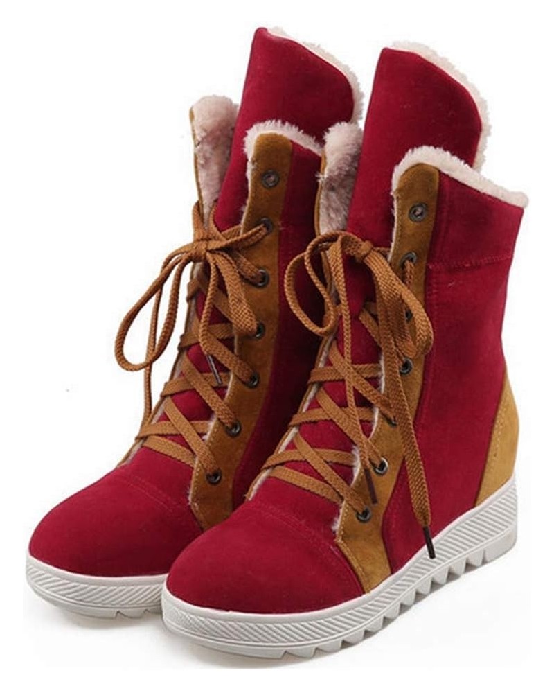 Women Wedge Snow Boots Winter Waterproof Thick Bottom Plush Warm Cold Weather Lace Up Short Boots 34 Red $30.93 Boots