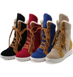 Women Wedge Snow Boots Winter Waterproof Thick Bottom Plush Warm Cold Weather Lace Up Short Boots 34 Red $30.93 Boots