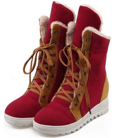 Women Wedge Snow Boots Winter Waterproof Thick Bottom Plush Warm Cold Weather Lace Up Short Boots 34 Red $30.93 Boots