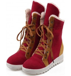 Women Wedge Snow Boots Winter Waterproof Thick Bottom Plush Warm Cold Weather Lace Up Short Boots 34 Red $30.93 Boots