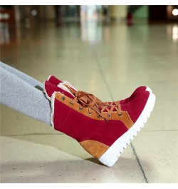 Women Wedge Snow Boots Winter Waterproof Thick Bottom Plush Warm Cold Weather Lace Up Short Boots 34 Red $30.93 Boots