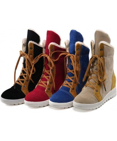 Women Wedge Snow Boots Winter Waterproof Thick Bottom Plush Warm Cold Weather Lace Up Short Boots 34 Red $30.93 Boots