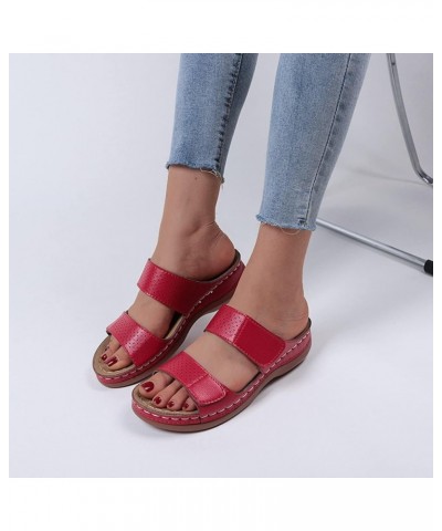 Women Arch Support Massage Function Platform Sandals Ladies Fashion Solid Color Leather Hollow Breathable Fish Mouth Wedge Sa...