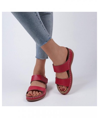 Women Arch Support Massage Function Platform Sandals Ladies Fashion Solid Color Leather Hollow Breathable Fish Mouth Wedge Sa...