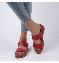 Women Arch Support Massage Function Platform Sandals Ladies Fashion Solid Color Leather Hollow Breathable Fish Mouth Wedge Sa...