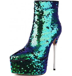 Women Extreme High Stiletto Heel Platform Sequins Short Boots Green $49.08 Boots