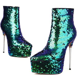 Women Extreme High Stiletto Heel Platform Sequins Short Boots Green $49.08 Boots