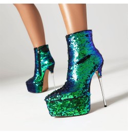 Women Extreme High Stiletto Heel Platform Sequins Short Boots Green $49.08 Boots