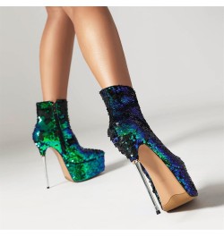 Women Extreme High Stiletto Heel Platform Sequins Short Boots Green $49.08 Boots