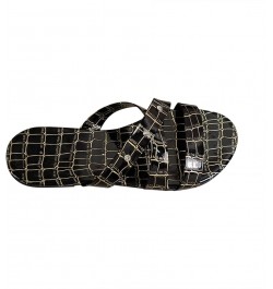 Women Sandals Summer Oversized Strap Flat Bottomed Stone Patterned Diamond Beach House Slippers with Arch Support Black $12.7...