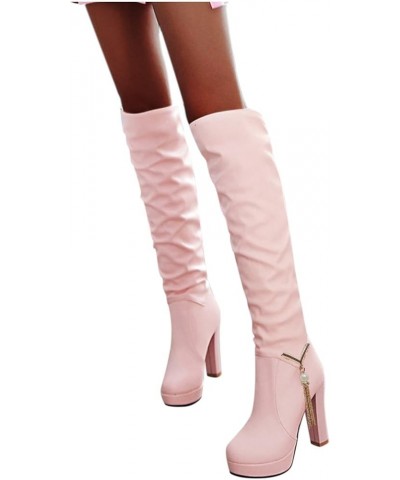 Boots for Women Knee High Sexy Ladies Shoes Fashion Boots Casual Flat Heel Platform Cowboy Boots for Women Leather Pink 4 $23...