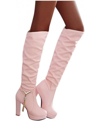 Boots for Women Knee High Sexy Ladies Shoes Fashion Boots Casual Flat Heel Platform Cowboy Boots for Women Leather Pink 4 $23...