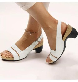 Strappy Sandals for Women Heel, Women's Fish Mouth Toe Strappy Sandals Wedge Heels Sandals Fashion Chunky Heel Shoes Z1-white...