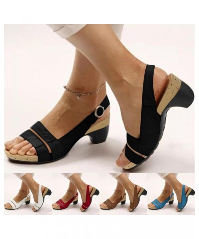 Strappy Sandals for Women Heel, Women's Fish Mouth Toe Strappy Sandals Wedge Heels Sandals Fashion Chunky Heel Shoes Z1-white...