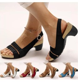 Strappy Sandals for Women Heel, Women's Fish Mouth Toe Strappy Sandals Wedge Heels Sandals Fashion Chunky Heel Shoes Z1-white...