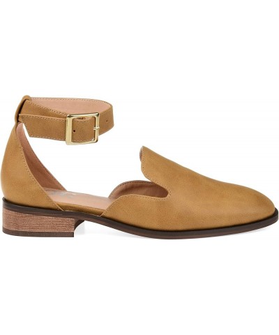 Brinley Co. Womens Square Toe Ankle Strap Flat Mustard $33.79 Flats