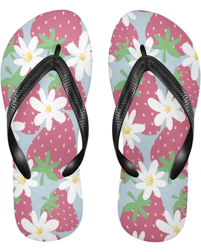 Strawberry Fruit Flowers Womens Flip Flops Summer Beach Sandals Casual Thong Slippers Comfortable Shower Slippers Non Slip Wa...