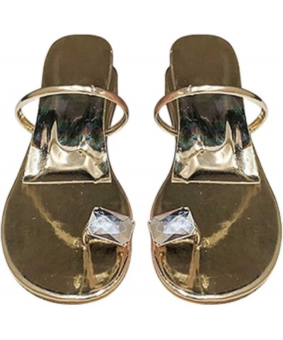 Womens Rhinestone Thong Wedge Flatform Sandal Single Strap Low Heel Slip-on Slides Sandals Casual Summer Beach Shoes Gold $14...