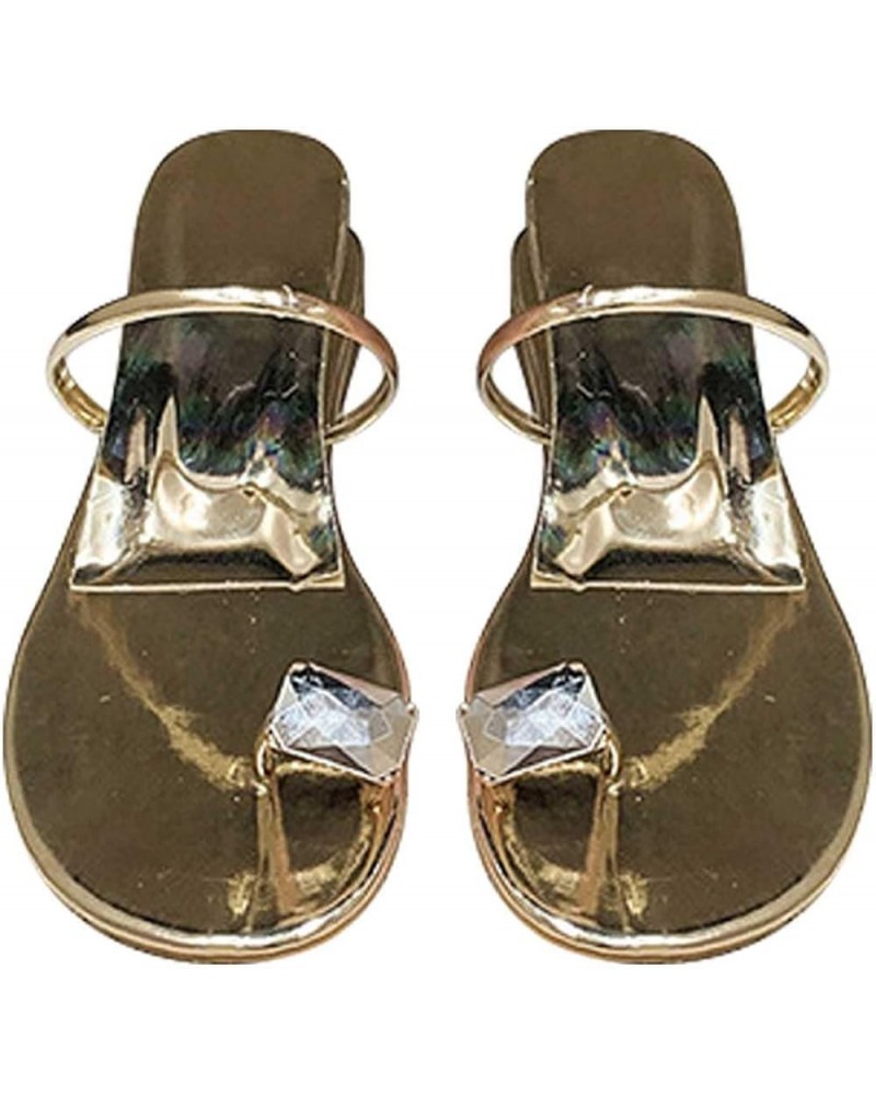 Womens Rhinestone Thong Wedge Flatform Sandal Single Strap Low Heel Slip-on Slides Sandals Casual Summer Beach Shoes Gold $14...