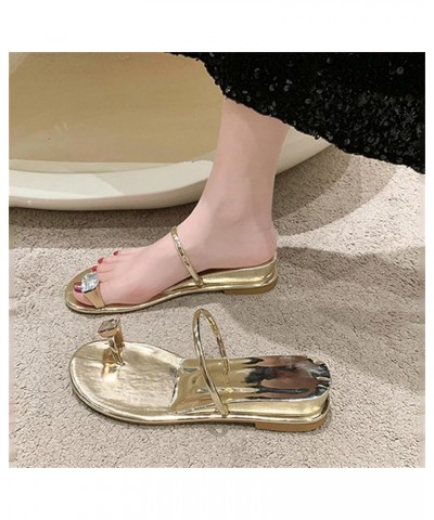 Womens Rhinestone Thong Wedge Flatform Sandal Single Strap Low Heel Slip-on Slides Sandals Casual Summer Beach Shoes Gold $14...