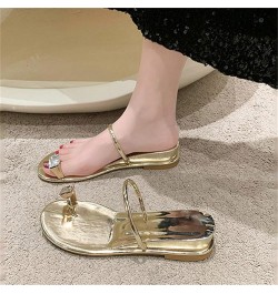 Womens Rhinestone Thong Wedge Flatform Sandal Single Strap Low Heel Slip-on Slides Sandals Casual Summer Beach Shoes Gold $14...