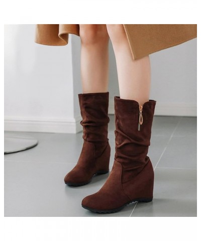 Knee High Boots Low Heel Brown Winter Boots for Women Size 7 1/2 Wide Knee High Heeled Boots Combat Womens Mid Calf Cowboy Bo...