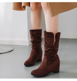 Knee High Boots Low Heel Brown Winter Boots for Women Size 7 1/2 Wide Knee High Heeled Boots Combat Womens Mid Calf Cowboy Bo...