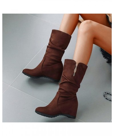 Knee High Boots Low Heel Brown Winter Boots for Women Size 7 1/2 Wide Knee High Heeled Boots Combat Womens Mid Calf Cowboy Bo...